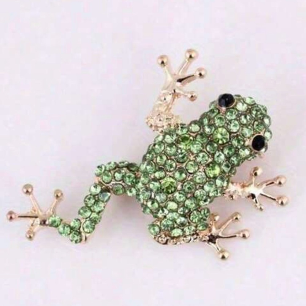 Frog Brooch Pin rhinestone jewelry vintage gold retro bag charm crystal animal